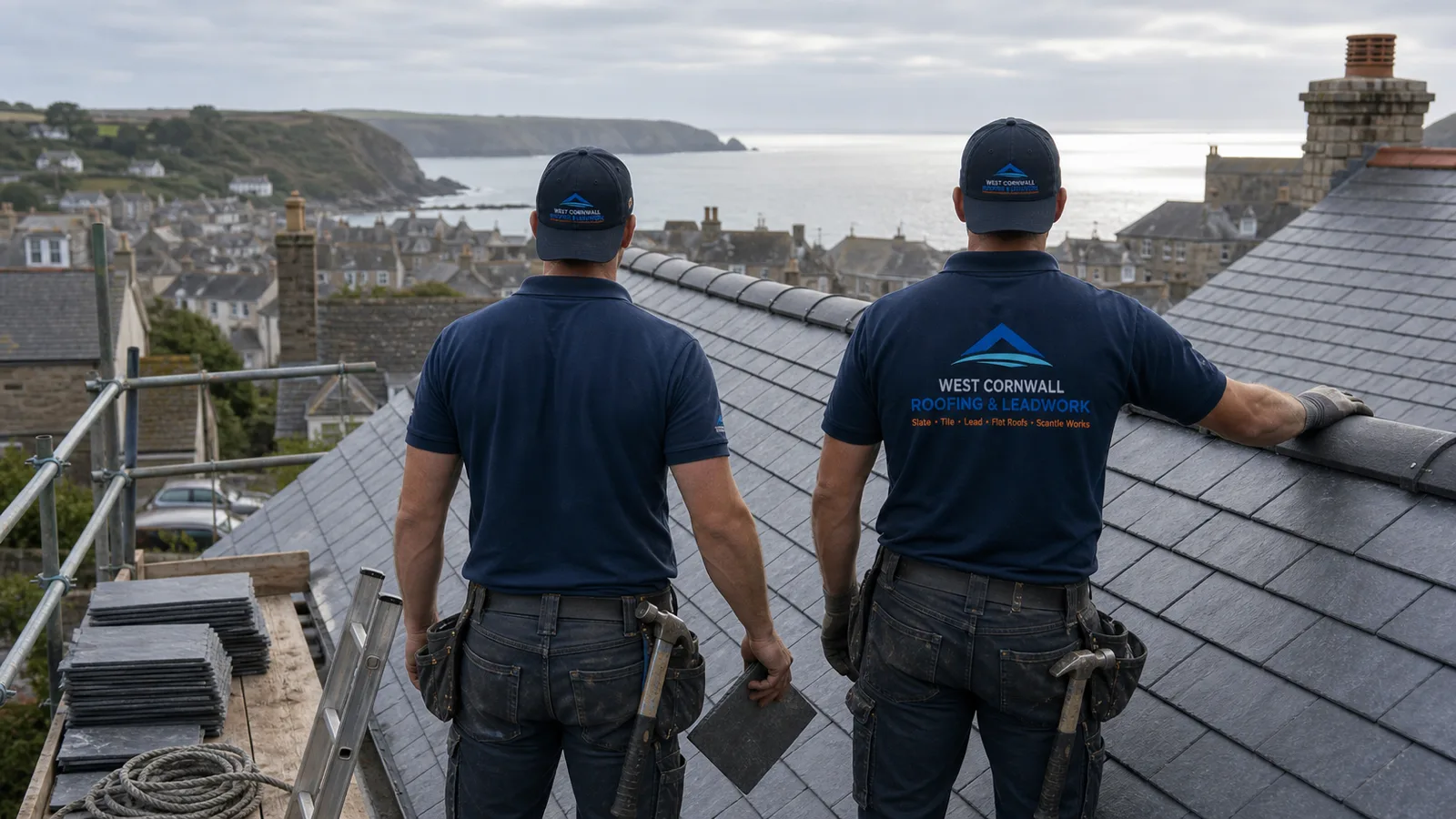 West Cornwall Roofing & Leadwork roofers overlooking a Cornish coastal town